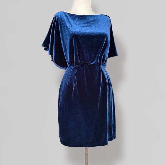 Blue Velvet Open Back Mini Dress Sz 6 Dolman Sleeve Hollywood Glam Cocktail - Picture 8 of 10